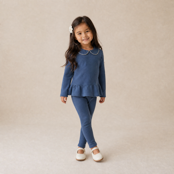 Organic Collar Peplum Top Set of 2 - Indigo Blossom + Navy