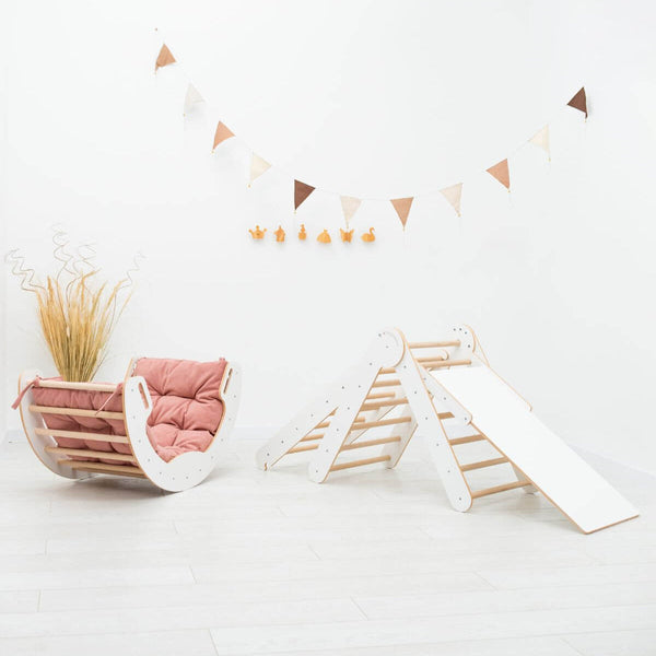 4 in 1 Indoor Climbing Set: Pikler Triangle + Slide + Ladder + Arch