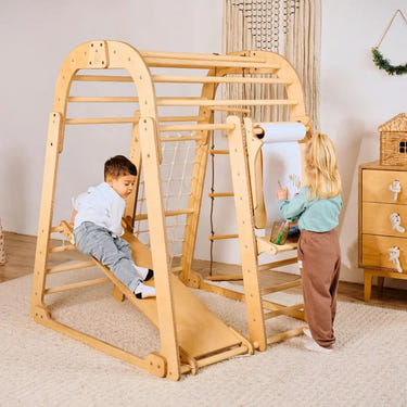 Indoor 7in1 playground for children with swings, slide board, and art set, perfect for indoor playtime fun.