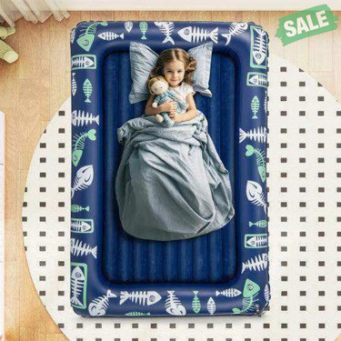 Inflatable Toddler Travel Bed with Electric Pump and Raised Bed Rails-Blue Blue Toddler Beds