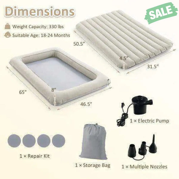 Inflatable Toddler Travel Bed with Electric Pump and Raised Bed Rails-Blue Blue Toddler Beds