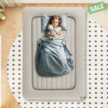 Inflatable Toddler Travel Bed with Electric Pump and Raised Bed Rails-Gray