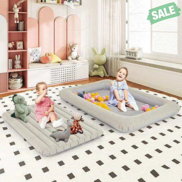 Inflatable Toddler Travel Bed with Electric Pump and Raised Bed Rails-Gray