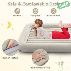Inflatable Toddler Travel Bed with Electric Pump and Raised Bed Rails-Gray