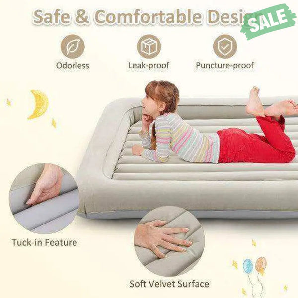 Inflatable Toddler Travel Bed with Electric Pump and Raised Bed Rails-Gray