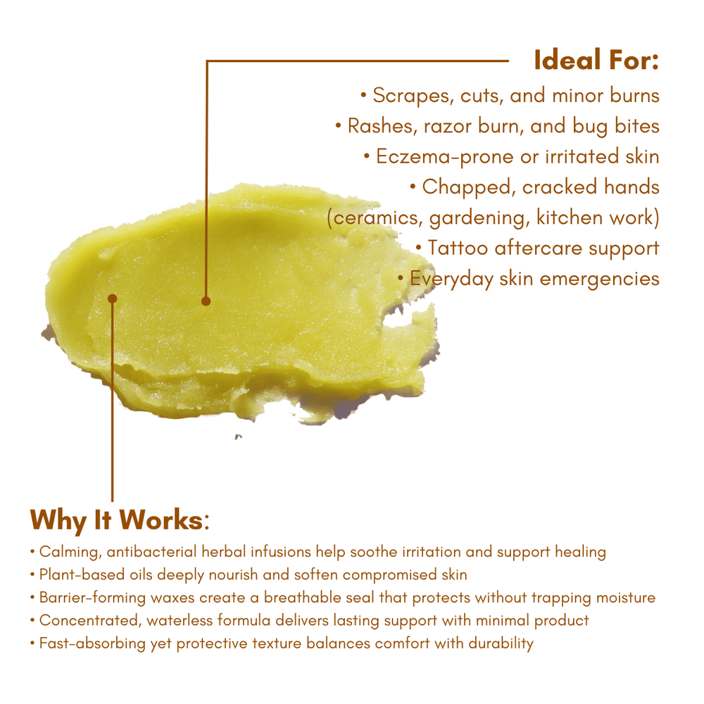 "Repair Salve for babies, soothing and healing skin irritations, gentle formula in a convenient jar."