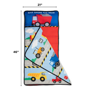 Construction Toddler Nap Mat - Includes Removable Pillow and Attached Fleece Blanket
