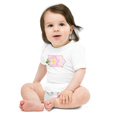 Iowa Prairie Rose Short Sleeve Onesie for babies, featuring a charming floral design. Perfect for comfort and style.