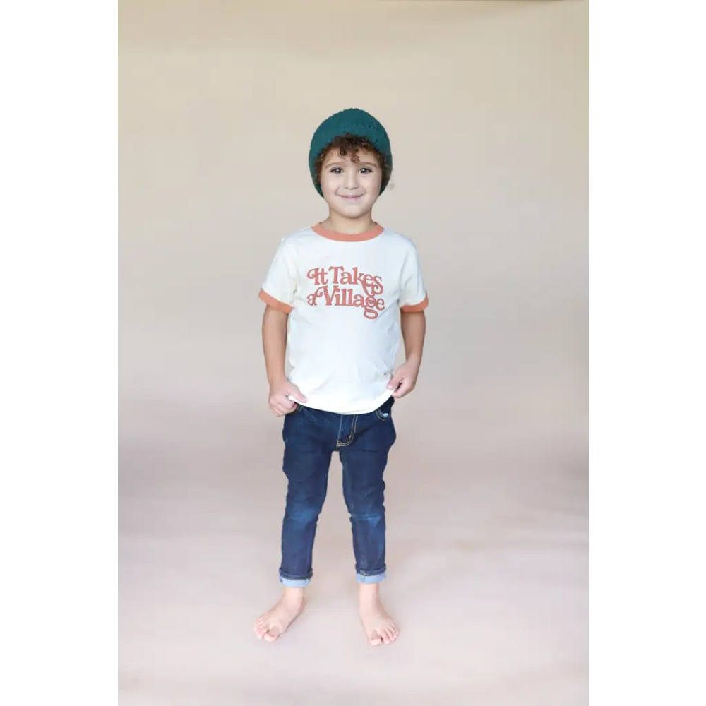 It Takes a Village Ringer Tee for Kids in Organic Cotton