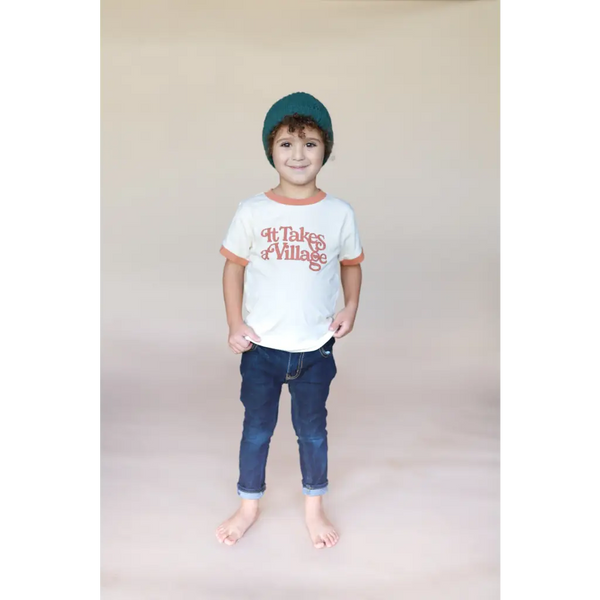 It Takes a Village Ringer Tee for Kids in Organic Cotton