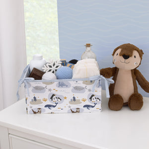 Arctic Adventure Light Blue, White, Taupe and Navy Whales, Walrus, and Otter 4 Piece Nursery Crib Bedding Set - Comforter, 100% Cotton Fitted Crib Sheet, Crib Skirt, and Storage Caddy