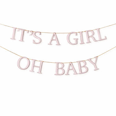 It’s a Girl & Oh Baby Pink Baby Shower Banner – Gold Foil