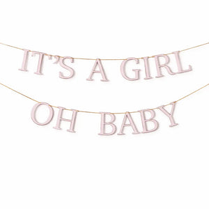 It’s a Girl & Oh Baby Pink Baby Shower Banner – Gold Foil