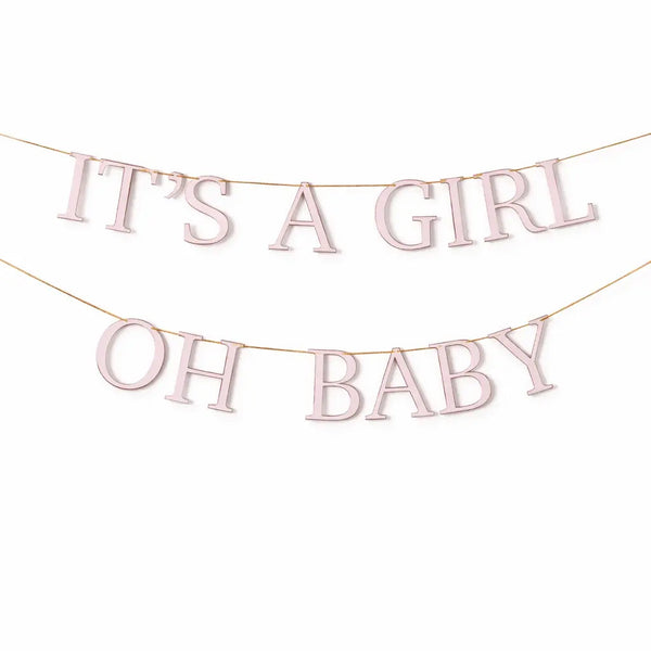 It’s a Girl & Oh Baby Pink Baby Shower Banner – Gold Foil