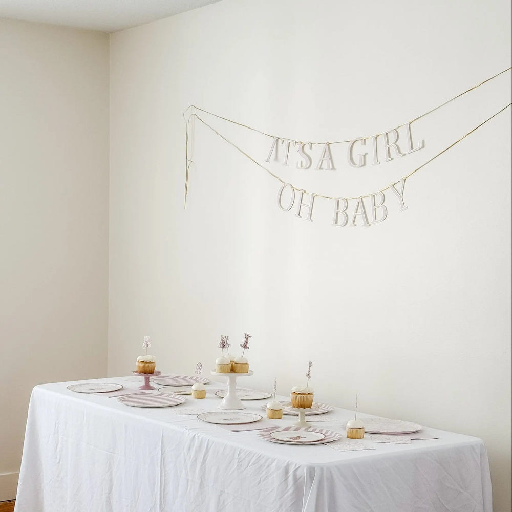 It’s a Girl & Oh Baby Pink Baby Shower Banner – Gold Foil