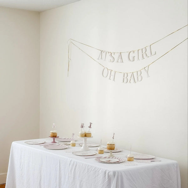 It’s a Girl & Oh Baby Pink Baby Shower Banner – Gold Foil