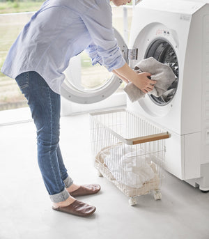 Rolling Wire Basket (15" H)  - Steel + Wood