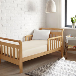 Cooling bamboo crib fitted sheet in angle view, perfect for a comfortable baby sleep environment.