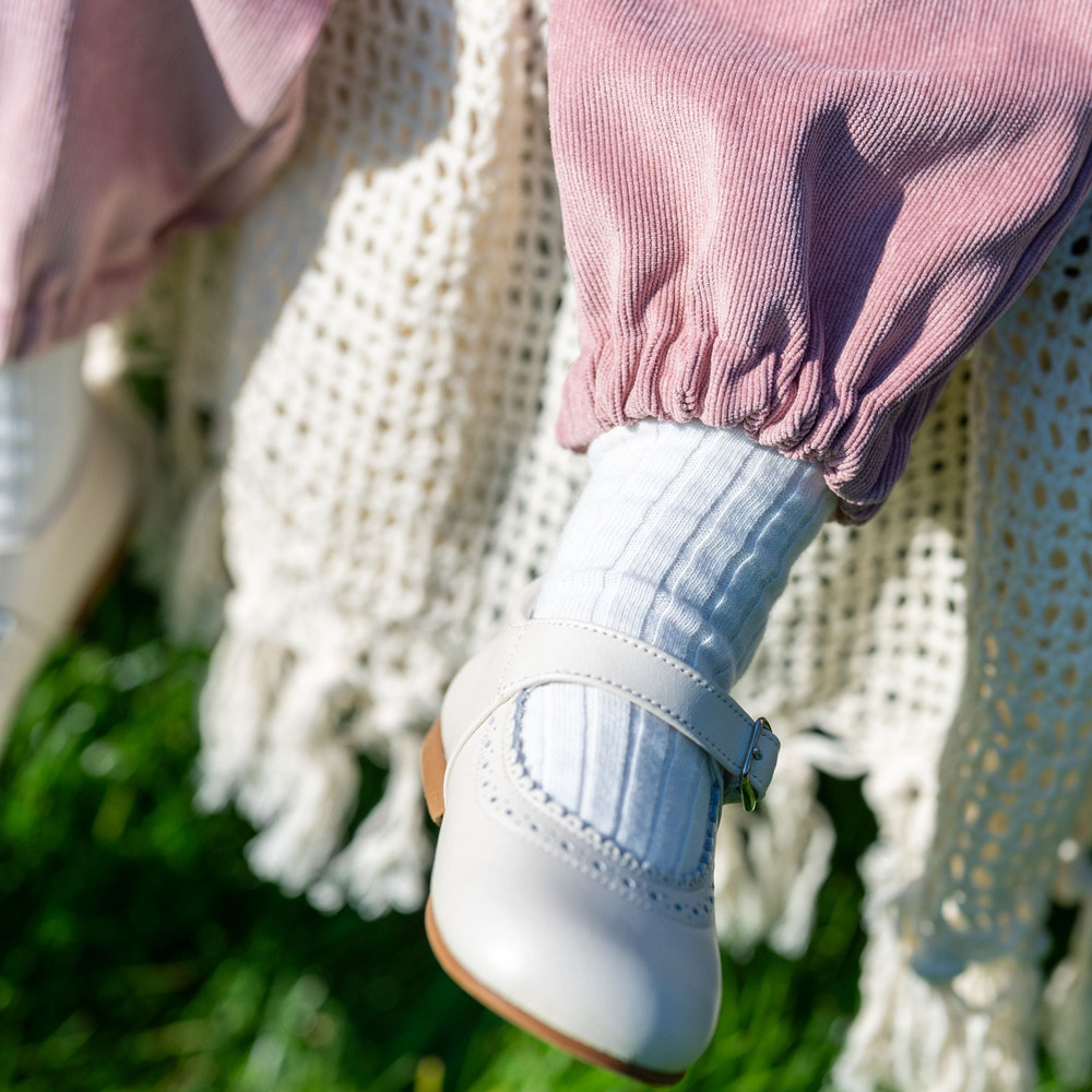 Girls Pearly Ivory Leather Walker Shoes - MOOGCO Baby