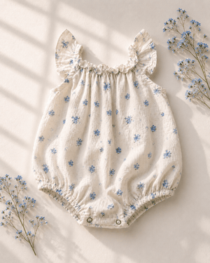 Ivy Flutter Sleeve Bubble Romper - Blue Patina