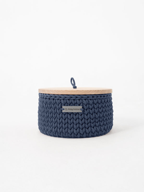 Round Storage Baskets w/ Wooden Lid Recycled