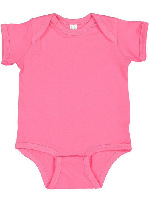 Short sleeve jersey bodysuit for babies, angle view showcasing soft fabric and cute design. Perfect for everyday wear.