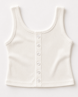Josie Button Front Ribbed Tank - Crisp White