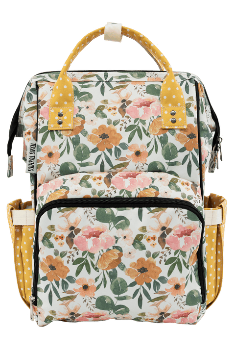 Texas Tushies Josie Floral & Mustard Dot Diaper Bag Backpack