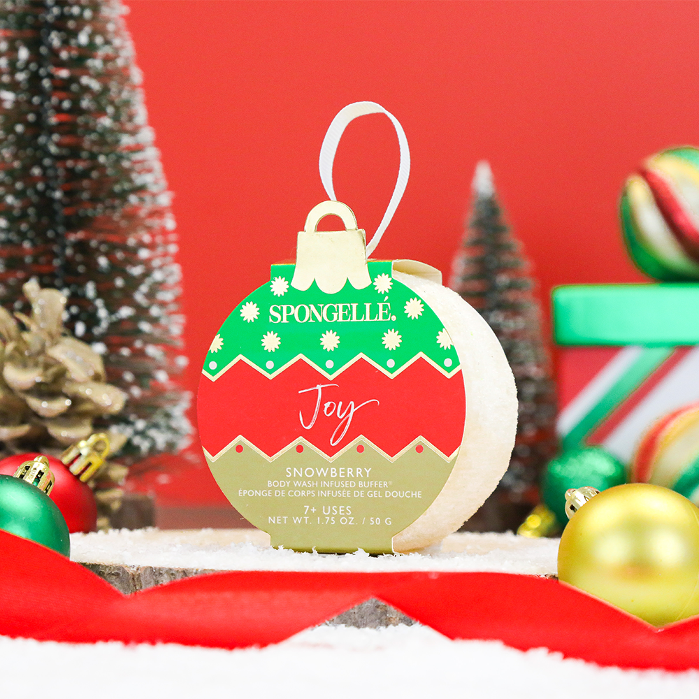 Joy Snowberry Holiday Ornament Body Wash Infused Buffer for a festive bathing experience.