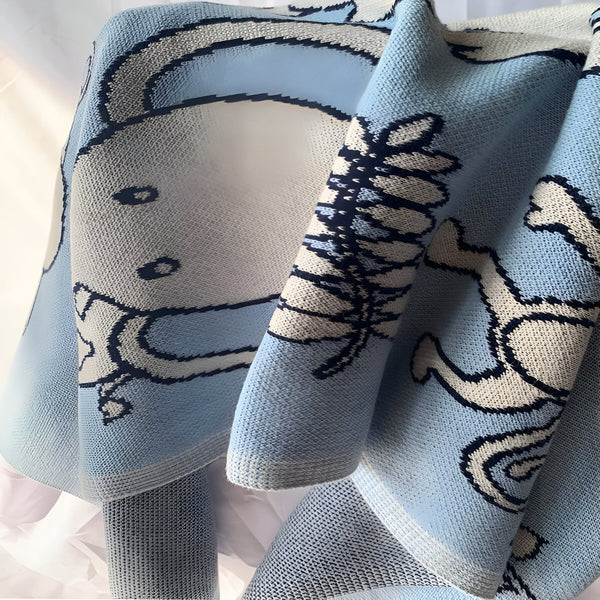 Jungle Animals Blue Knitted Cotton Baby Blanket