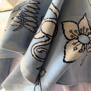 Jungle Animals Blue Knitted Cotton Baby Blanket