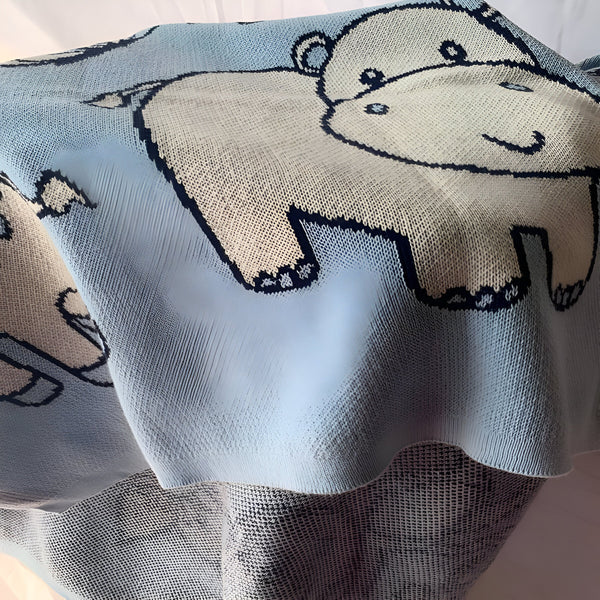 Jungle Animals Blue Knitted Cotton Baby Blanket