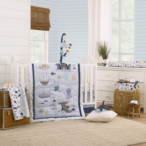 Explore Dream Discover Light Blue, Navy, Gray and Coral Super Soft Sherpa Baby Blanket