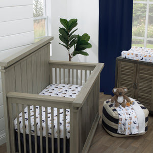 Goodnight Sleep Tight White and Blue Koala, Sloth, Bear, Star, and Moon 4 Piece Nursery Crib Bedding Set - Comforter, 100% Cotton Fitted Crib Sheet, Crib Skirt, and Storage