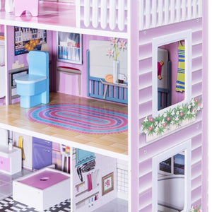 28 Inch Pink Dollhouse with Furniture - Indoor & Outdoor for Kids