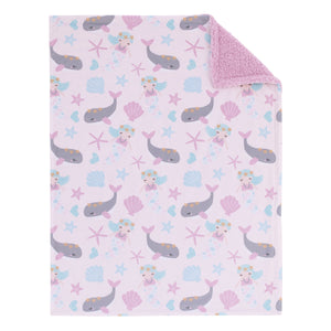NoJo Sugar Reef Mermaid Pink, Aqua, Gray Super Soft Sherpa Baby Blanket