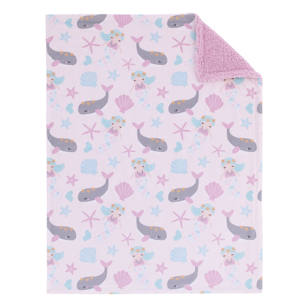 NoJo Sugar Reef Mermaid Pink, Aqua, Gray Super Soft Sherpa Baby Blanket