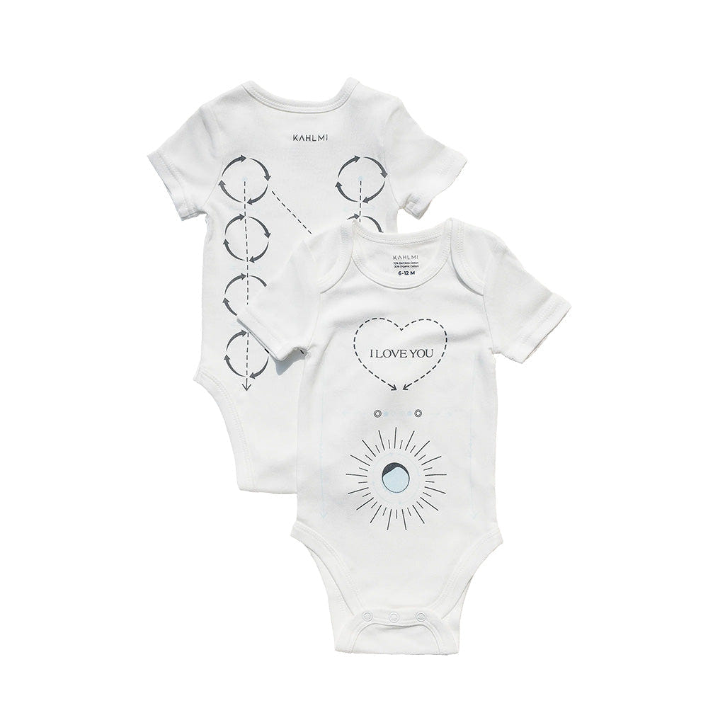 "Massage Me! Onesie for babies 0-6 months, soft and cozy design for comfort and style."