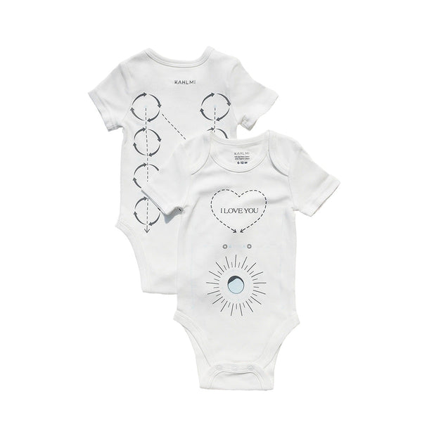 Baby Massage Me! Onesie for 0-6 months, shown from angle 2, soft fabric, perfect for comfort and style.