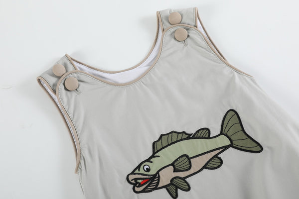 Khaki Green Fish Bubble Romper