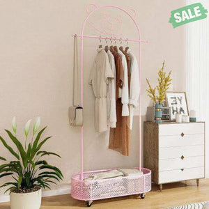 Kid Clothes Rack with 3 Adjustable Heights and Wheels-White White Kids Storage