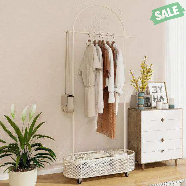 Kid Clothes Rack with 3 Adjustable Heights and Wheels-White White Kids Storage