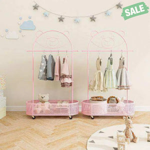 Kid Clothes Rack with 3 Adjustable Heights and Wheels-White White Kids Storage