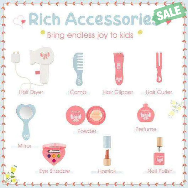 Kids 2-in-1 Princess Makeup Table and Chair Set with Removable Mirror-White Kids Vanities