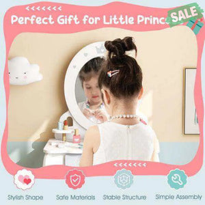 Kids 2-in-1 Princess Makeup Table and Chair Set with Removable Mirror-White Kids Vanities