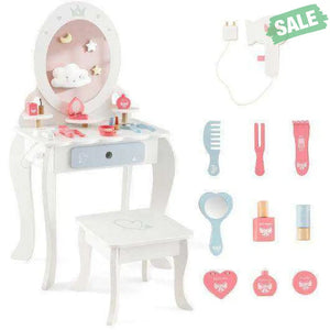 Kids 2-in-1 Princess Makeup Table and Chair Set with Removable Mirror-White Kids Vanities