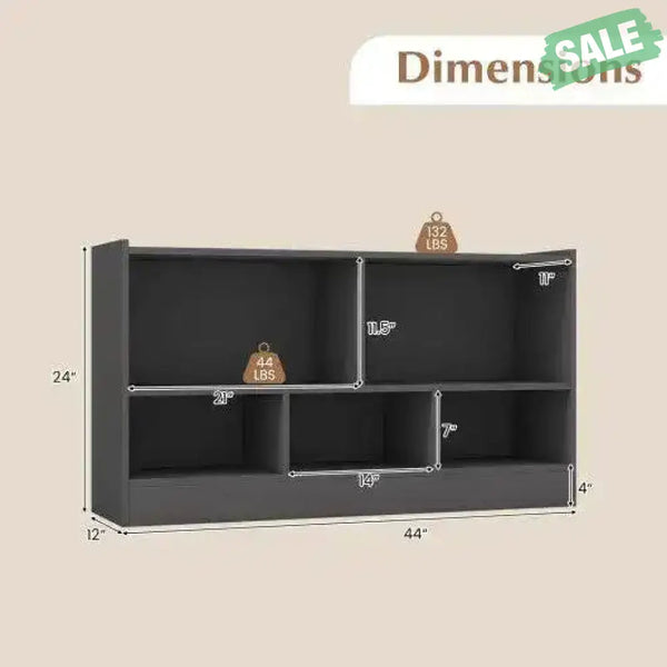 Kids 2-Shelf Bookcase 5-Cube Wood Toy Storage Cabinet Organizer-White White Kids Storage