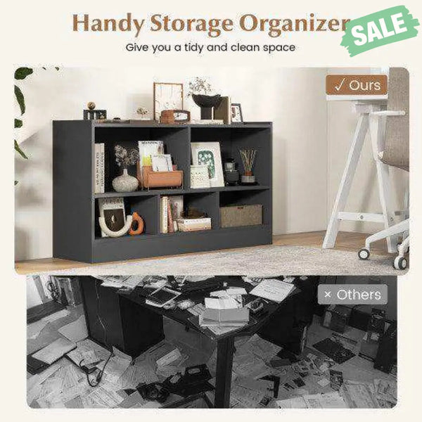 Kids 2-Shelf Bookcase 5-Cube Wood Toy Storage Cabinet Organizer-White White Kids Storage