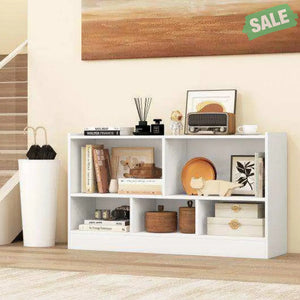 Kids 2-Shelf Bookcase 5-Cube Wood Toy Storage Cabinet Organizer-White White Kids Storage