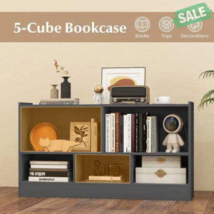 Kids 2-Shelf Bookcase 5-Cube Wood Toy Storage Cabinet Organizer-White White Kids Storage